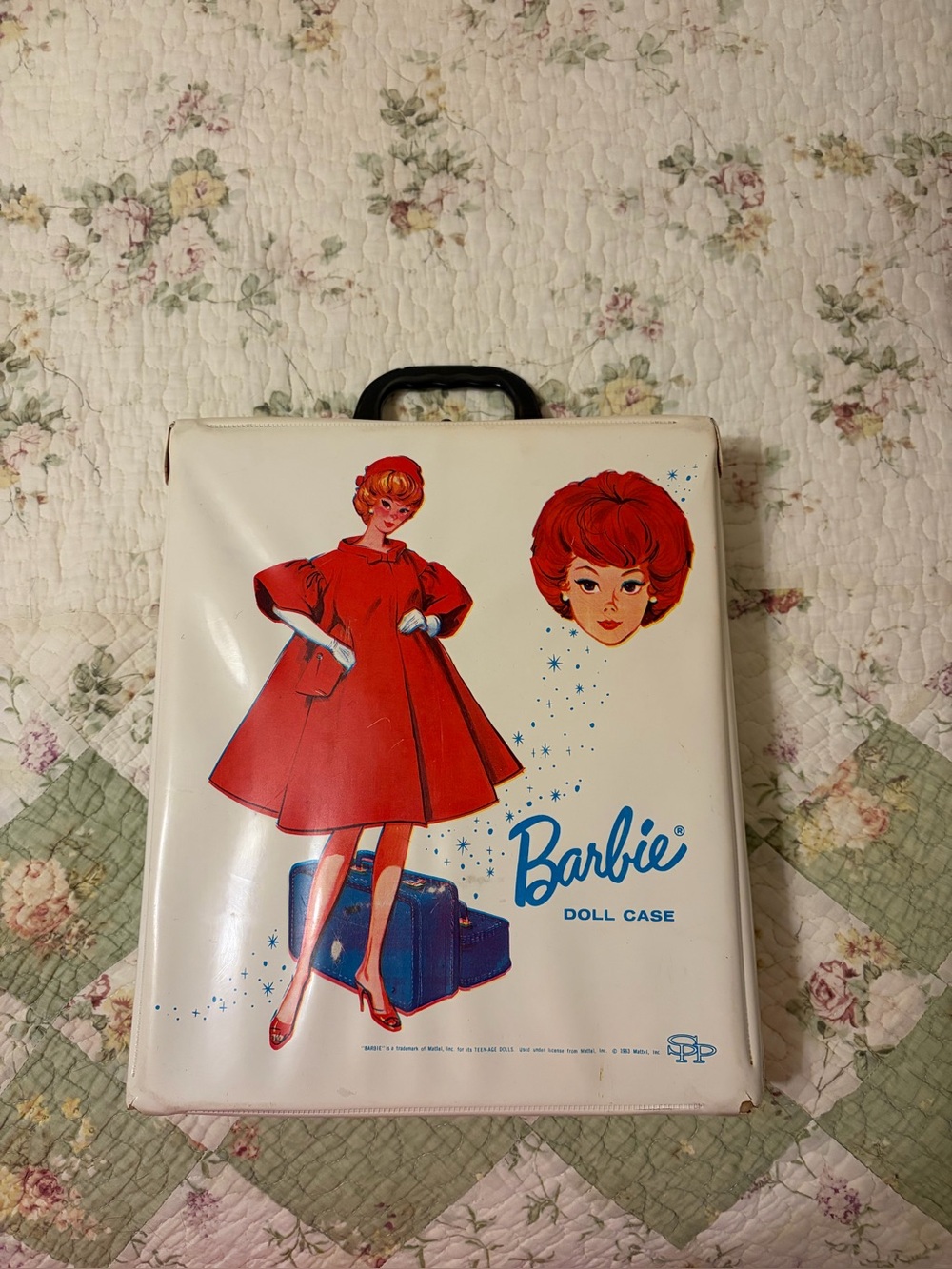 Vintage Barbie Doll Case - White with Red and Blue Artwork